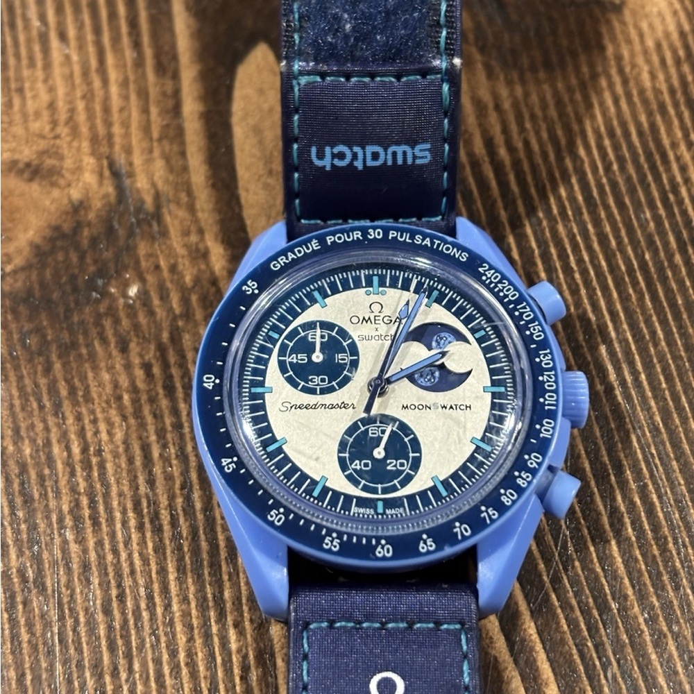 Blue Moon omega Swatch Chronograph Watch